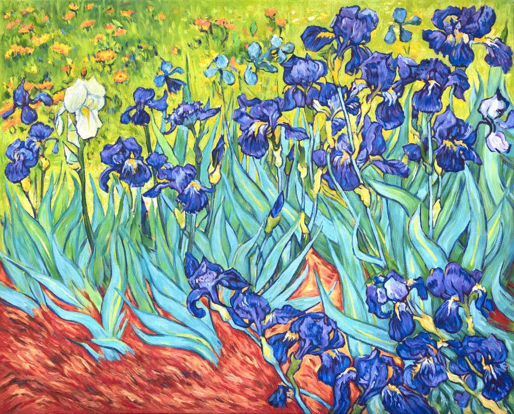 van gogh irises replica, big Van Gogh Irises replica on canvas, hand made replica, oil replicas of Van Gogh, replica of Van Gogh’s Irises, van gogh replica oil paintings, van gogh replica paintings for sale, van gogh replicas